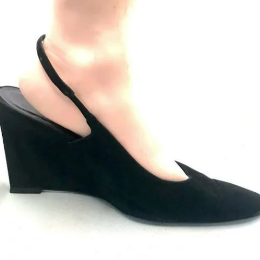 FENDI BLACK SUEDE SLINGBACK WEDGE HEEL PUMPS (9.5M)
